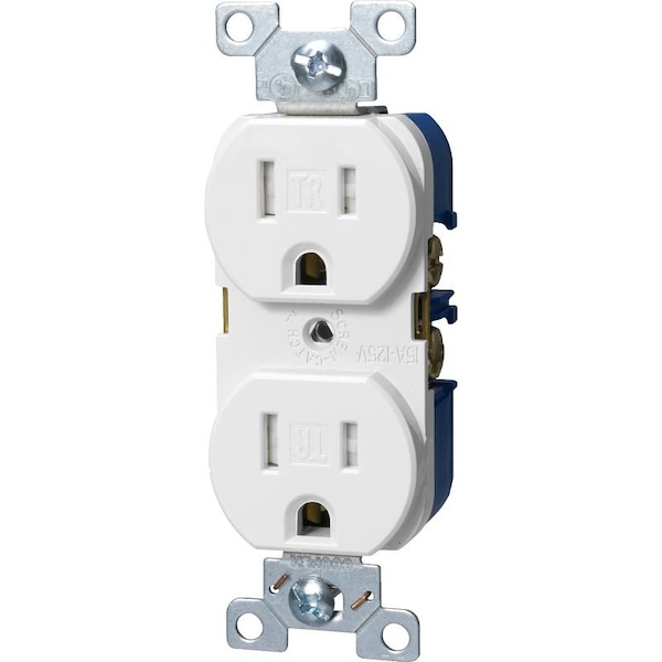 Eaton Wiring Devices Duplex Receptacle, 2 -Pole, 15 A, 125 V, Back, Side Wiring, NEMA: 5-15R, White - TRBR15W-BXSP