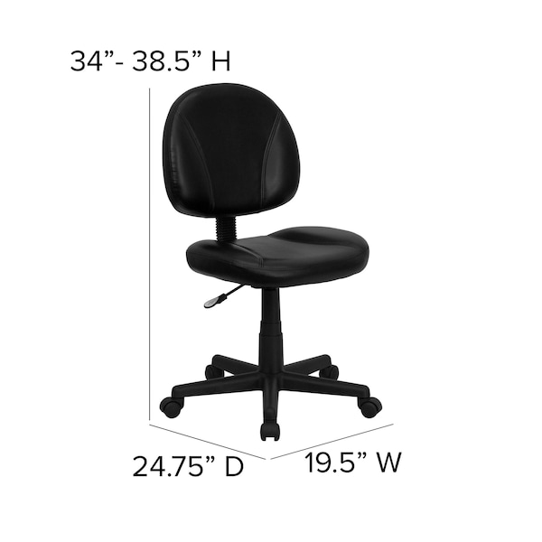 Flash Furniture Leather Task Chair, 17-1/2" to 22-1/2", Loop Arms, Black - BT-688-BK-GG