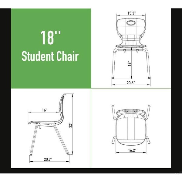 Correll Stacking Student Chair, 18in, Light Texture Seat, Chrome Legs, Red, 4PK - CSCHR18-25-4PK