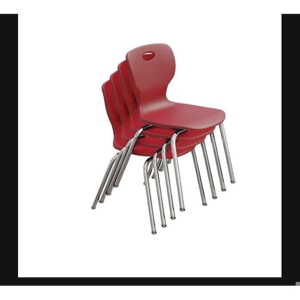 Correll Stacking Student Chair, 18in, Light Texture Seat, Chrome Legs, Red, 4PK - CSCHR18-25-4PK