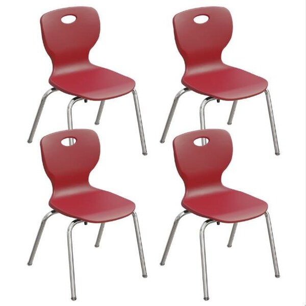 Correll Stacking Student Chair, 18in, Light Texture Seat, Chrome Legs, Red, 4PK - CSCHR18-25-4PK