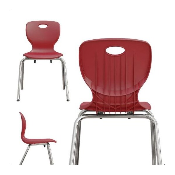 Correll Stacking Student Chair, 18in, Light Texture Seat, Chrome Legs, Red, 4PK - CSCHR18-25-4PK