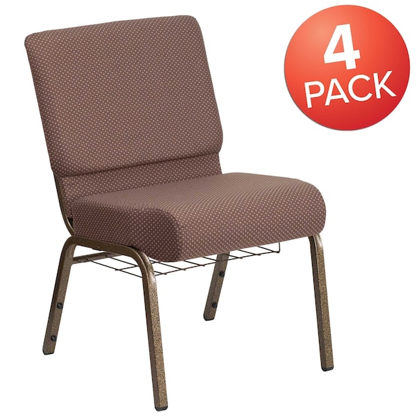 Flash Furniture Brown Dot Fabric Church Chair - 4-FD-CH0221-4-GV-BNDOT-BAS-GG