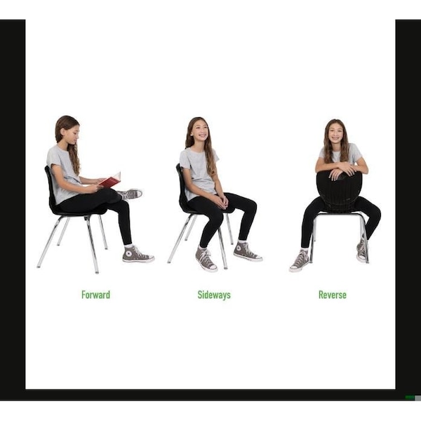 Correll Stacking Student Chair, 16in, Light Texture Seat, Chrome Legs, Black, 4PK - CSCHR16-09-4PK