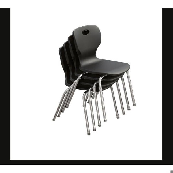Correll Stacking Student Chair, 16in, Light Texture Seat, Chrome Legs, Black, 4PK - CSCHR16-09-4PK