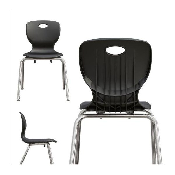 Correll Stacking Student Chair, 16in, Light Texture Seat, Chrome Legs, Black, 4PK - CSCHR16-09-4PK