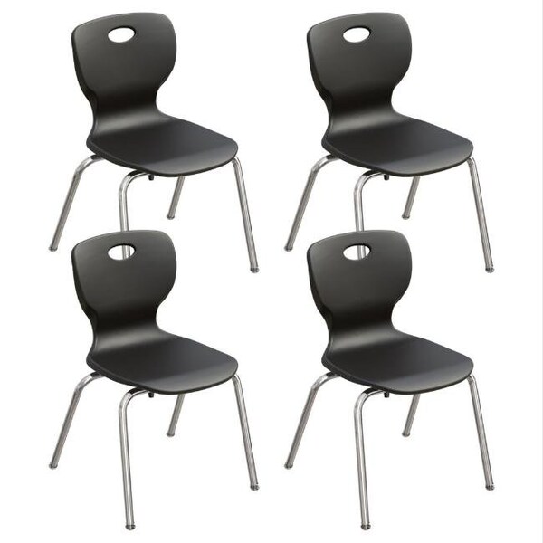 Correll Stacking Student Chair, 16in, Light Texture Seat, Chrome Legs, Black, 4PK - CSCHR16-09-4PK