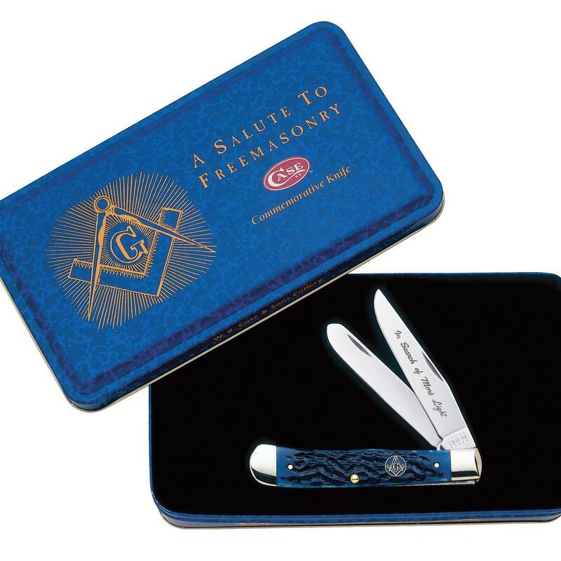 W. R. Case & Sons Cutlery Co Masonic Blue Bone Jig Trapper Pocket Knife - FI01058