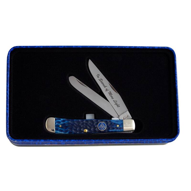 W. R. Case & Sons Cutlery Co Masonic Blue Bone Jig Trapper Pocket Knife - FI01058