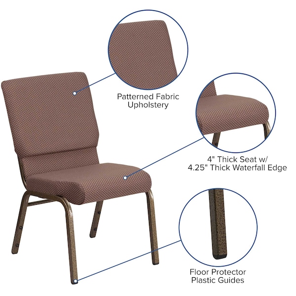 Flash Furniture Hercules Church Chair, Brown Back, 19-1/4 in W 25" L 33-1/4" H, Fabric Seat - FD-CH02185-GV-BNDOT-GG