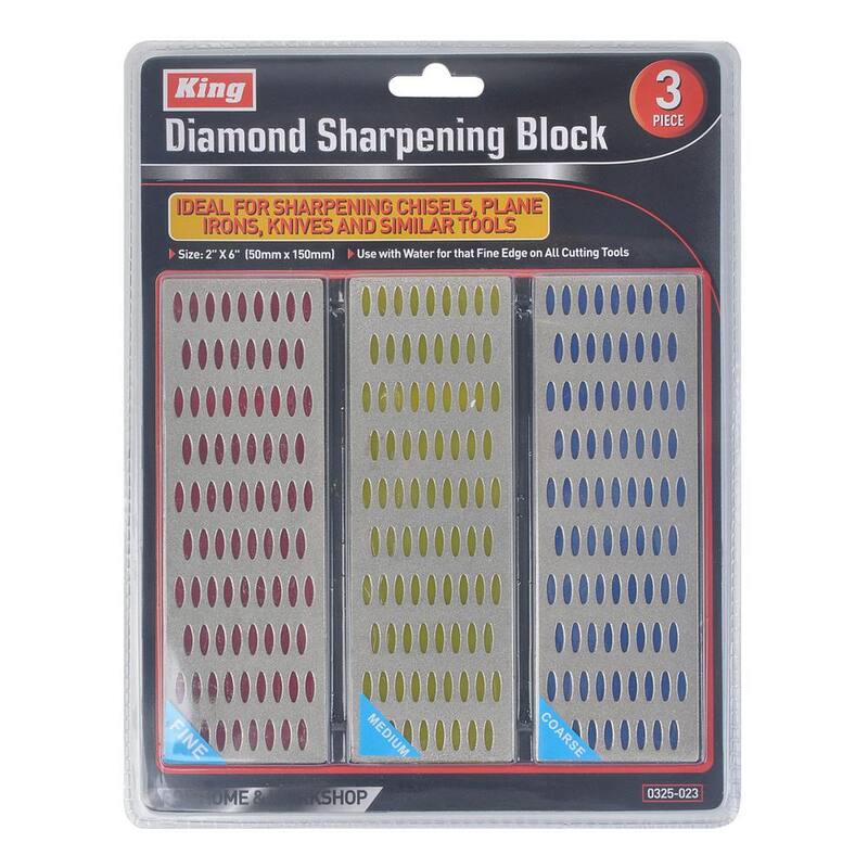 KING 450-Grit Red, 300-Grit Yellow and 150-Grit Blue Diamond Sharpening Bench Stone Set (3-Pieces) - 0325-0