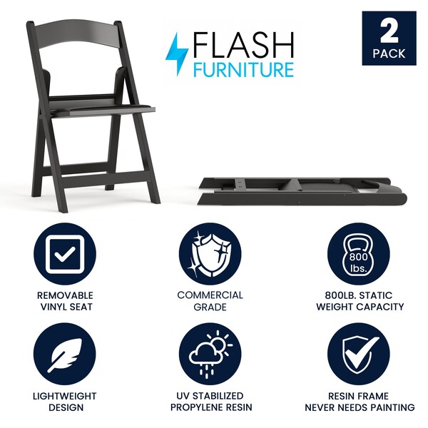 Flash Furniture Black Resin Folding Chair - 2-LE-L-1-BLACK-GG