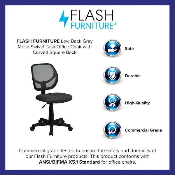 Flash Furniture Mesh Task Chair, 15-1/2" to 19-1/2", Gray - WA-3074-GY-GG