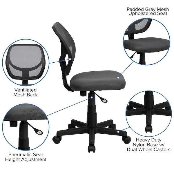 Flash Furniture Mesh Task Chair, 15-1/2" to 19-1/2", Gray - WA-3074-GY-GG
