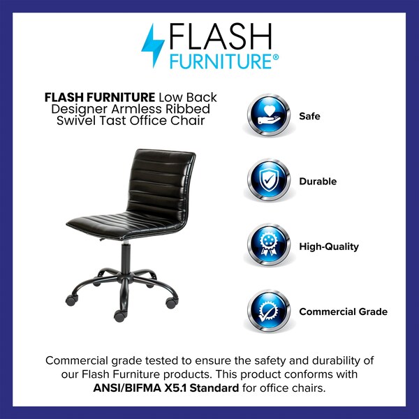 Flash Furniture Low Back Designer Armless Black Swivel Task Chair - DS-512B-BK-BK-GG