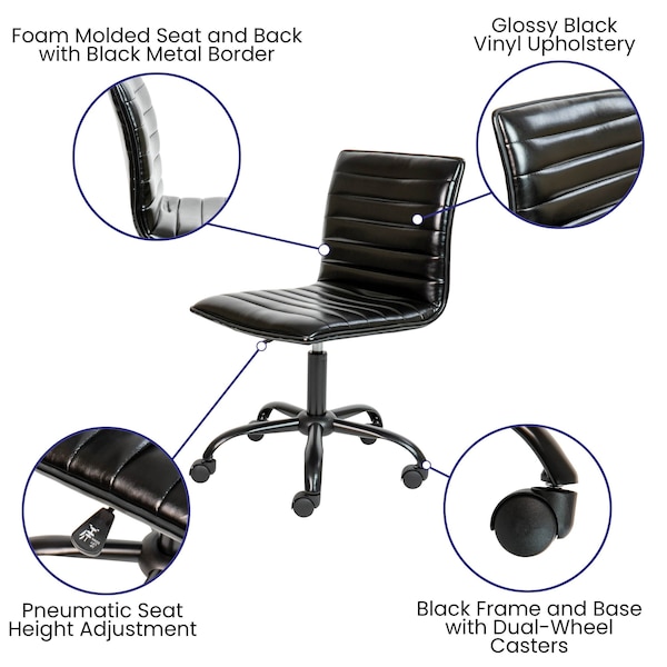 Flash Furniture Low Back Designer Armless Black Swivel Task Chair - DS-512B-BK-BK-GG