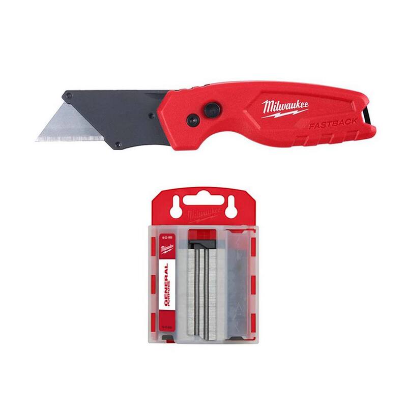 Milwaukee FASTBACK Compact Folding Utility Knife with General Purpose Utility Blades and Dispenser - 48-22-1500-48-22-1900