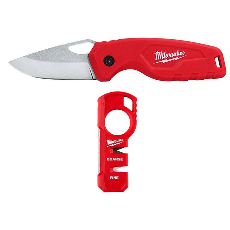 Milwaukee Compact Folding Knife with 2.5 in. Blade with Compact Jobsite Knife Sharpener (2-Piece) - 48-22-1521-48-22-1590