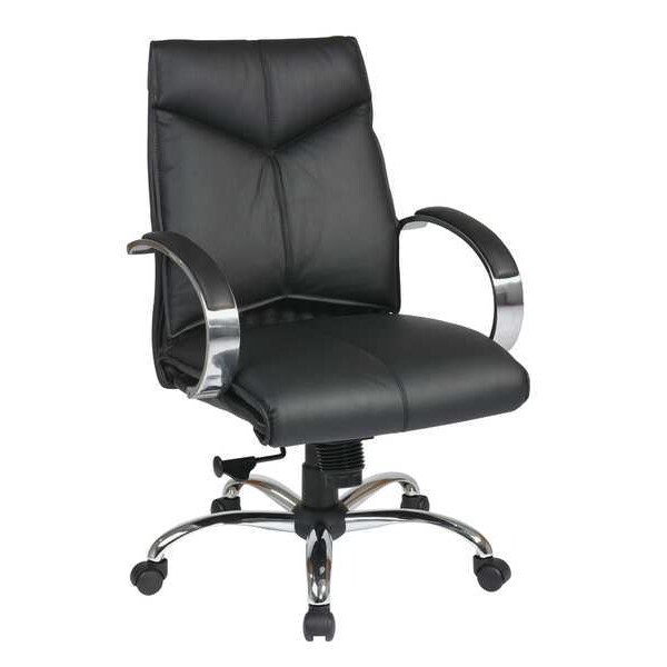 Office Star Exec Chair, Leather, Black, 16-19" Seat Ht, Overall Height: 37-3/4" - 8201