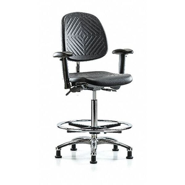 Zoro Select Clean Room Chair Ergonomic Chair, Adjustable Arms, 24-1/2" to 34-3/4" Height, Polyurethane, Black - BR-NCR-PHBCH-MB-CR-T0-A1-CF-RG-BLK