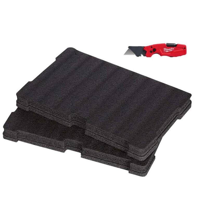 Milwaukee FASTBACK 6-in-1 Folding Utility Knife with 3 in. Blade with PACKOUT Tool Box Customizable Foam Insert (2-Piece) - 48-22-1505-48-22-8451