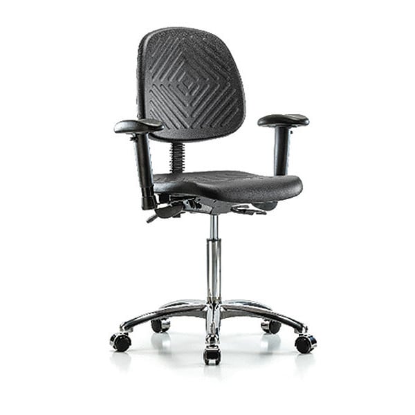 Blue Ridge Ergonomics Medium Bench Chair Poly Med Ben Chair Med Bk Cast, Adjustable Arms, 19-1/2" to 27-1/2" Height - BR-PMBCH-MB-CR-T1-A1-NF-CC