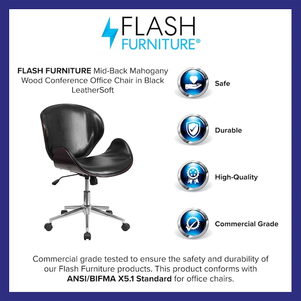 Flash Furniture Contemporary Conference Office Chair, Black Back, 21-1/2 in W 26" L 32" H, Leather Seat - SD-SDM-2240-5-MAH-BK-GG