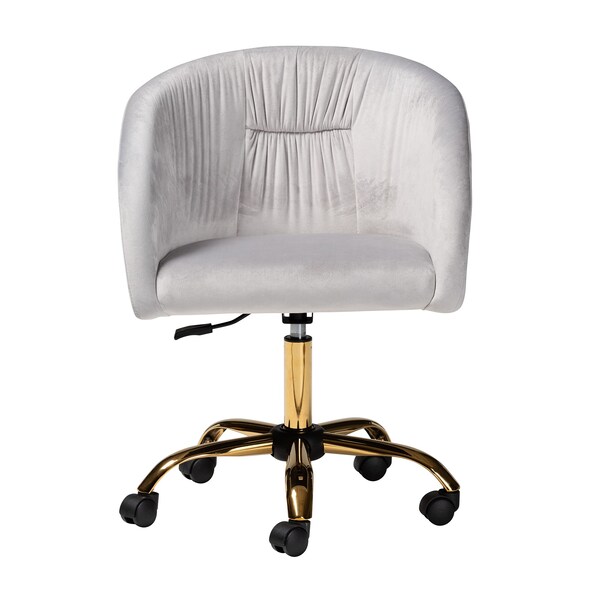 Baxton Studio Ravenna Contemporary Glam and Luxe Grey Velvet Fabric and Gold Metal Swivel Office Chair - 220-11972-ZORO