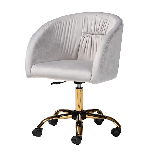 Baxton Studio Ravenna Contemporary Glam and Luxe Grey Velvet Fabric and Gold Metal Swivel Office Chair - 220-11972-ZORO