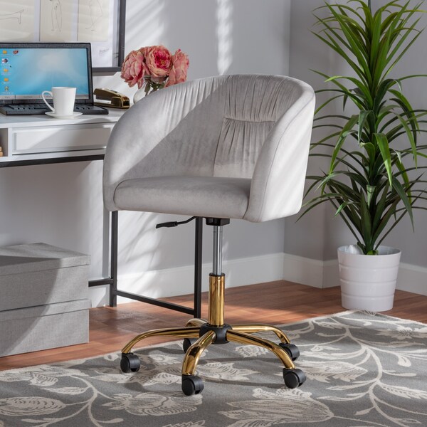 Baxton Studio Ravenna Contemporary Glam and Luxe Grey Velvet Fabric and Gold Metal Swivel Office Chair - 220-11972-ZORO