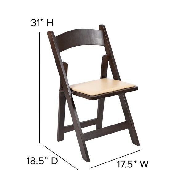 Flash Furniture HERCULES Series Chocolate Wood Folding Chair with Vinyl Padded Seat - XF-2903-CHOC-WOOD-GG