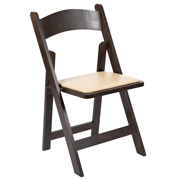 Flash Furniture HERCULES Series Chocolate Wood Folding Chair with Vinyl Padded Seat - XF-2903-CHOC-WOOD-GG