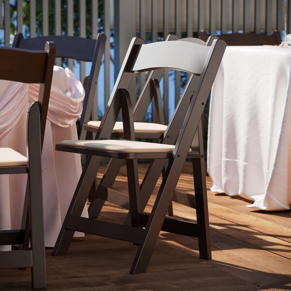 Flash Furniture HERCULES Series Chocolate Wood Folding Chair with Vinyl Padded Seat - XF-2903-CHOC-WOOD-GG