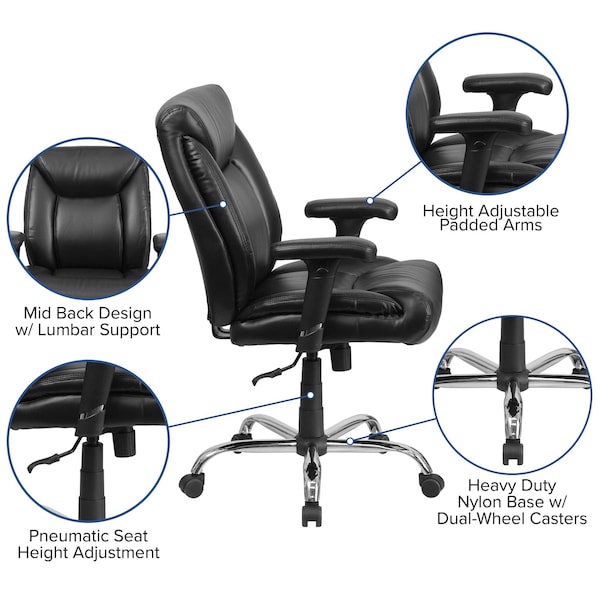 Flash Furniture Hercules Task Office Chair, Black Seat, Black Back, 29 in W 29" L 42-3/4" H, Adjustable Padded - GO-2073-LEA-GG