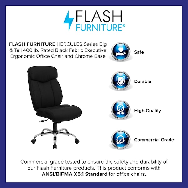 Flash Furniture Executive Chair, Black Seat, Fabric Back - GO-1235-BK-FAB-GG