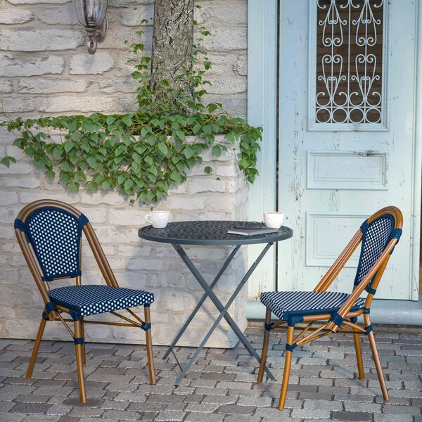 Flash Furniture Navy/White PE Rattan Stacking Paris Chair, 2PK - 2-SDA-AD642001-NVYWH-NAT-GG