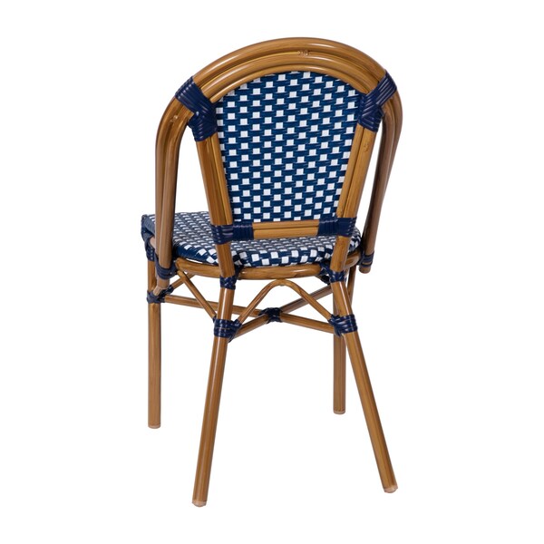 Flash Furniture Navy/White PE Rattan Stacking Paris Chair, 2PK - 2-SDA-AD642001-NVYWH-NAT-GG
