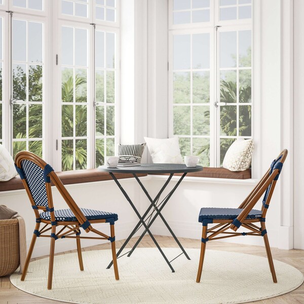 Flash Furniture Navy/White PE Rattan Stacking Paris Chair, 2PK - 2-SDA-AD642001-NVYWH-NAT-GG