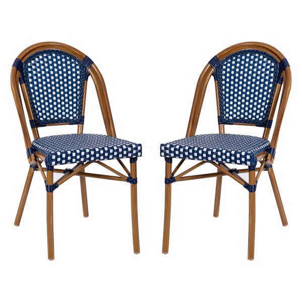 Flash Furniture Navy/White PE Rattan Stacking Paris Chair, 2PK - 2-SDA-AD642001-NVYWH-NAT-GG