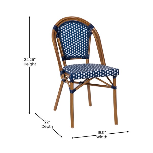 Flash Furniture Navy/White PE Rattan Stacking Paris Chair, 2PK - 2-SDA-AD642001-NVYWH-NAT-GG