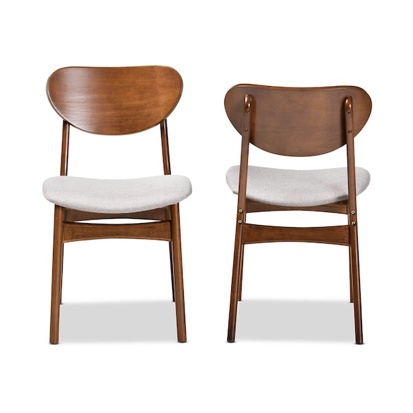 Baxton Studio Katya Mid-Century Modern Grey Fabric and Walnut Brown Finished Wood 2-Piece Dining Chair Set - 183-11635-ZORO