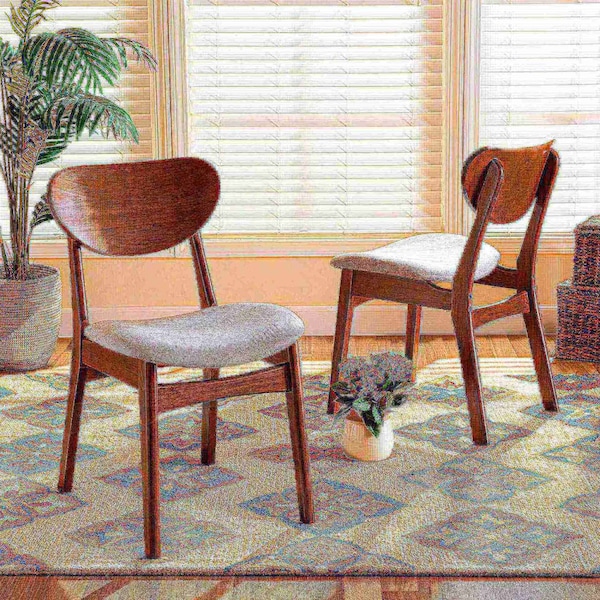 Baxton Studio Katya Mid-Century Modern Grey Fabric and Walnut Brown Finished Wood 2-Piece Dining Chair Set - 183-11635-ZORO