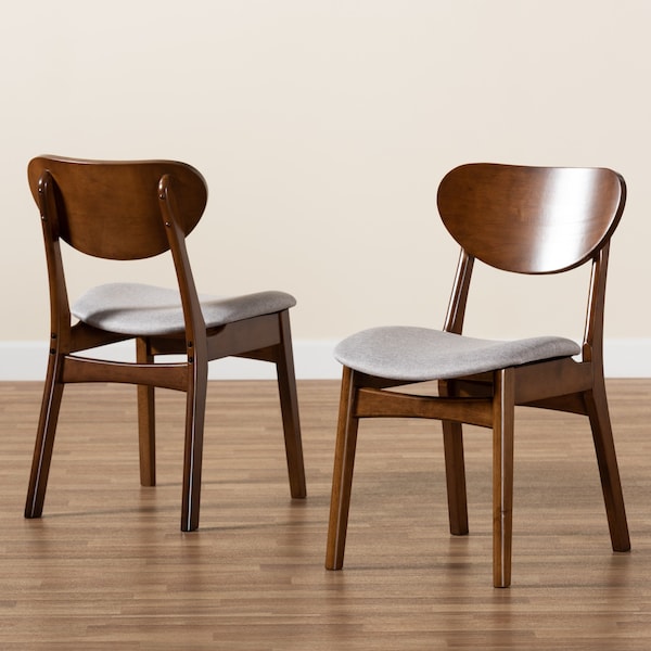Baxton Studio Katya Mid-Century Modern Grey Fabric and Walnut Brown Finished Wood 2-Piece Dining Chair Set - 183-11635-ZORO