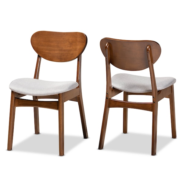 Baxton Studio Katya Mid-Century Modern Grey Fabric and Walnut Brown Finished Wood 2-Piece Dining Chair Set - 183-11635-ZORO