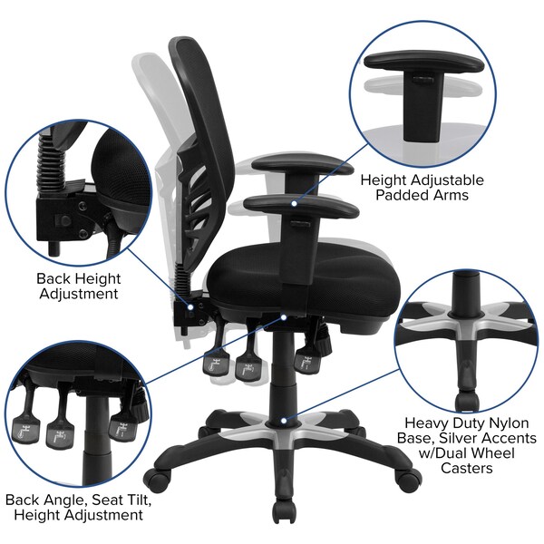 Flash Furniture Mid-Back Black Mesh Multifunction Desk Chairs, 4PK - 4-HL-0001-GG