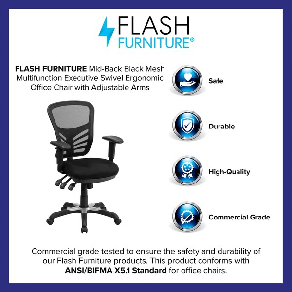 Flash Furniture Mid-Back Black Mesh Multifunction Desk Chairs, 4PK - 4-HL-0001-GG