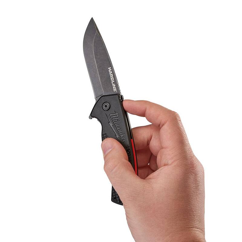 Milwaukee 3 in. Hardline D2 Steel Smooth Blade Pocket Folding Knife and 5 in. Hardline AUS-8 Steel Fixed Blade Knife - 48-22-1994-48-22-1928