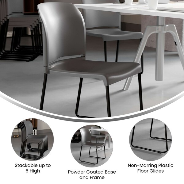 Flash Furniture Gray Plastic Stack Chair, PK5 - 5-RUT-238A-GY-GG