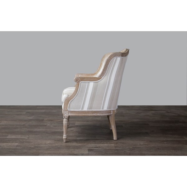 Baxton Studio Charlemagne Traditional French Accent Chair-Oak (Brown Stripe) - 107-5487