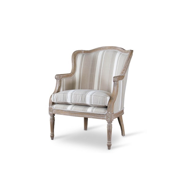 Baxton Studio Charlemagne Traditional French Accent Chair-Oak (Brown Stripe) - 107-5487